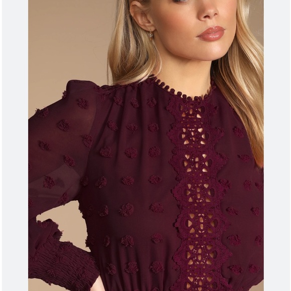 LULUS Lust or Love Wine Red Embroidered Lace Long Sleeve Mini Dress - Picture 3 of 15